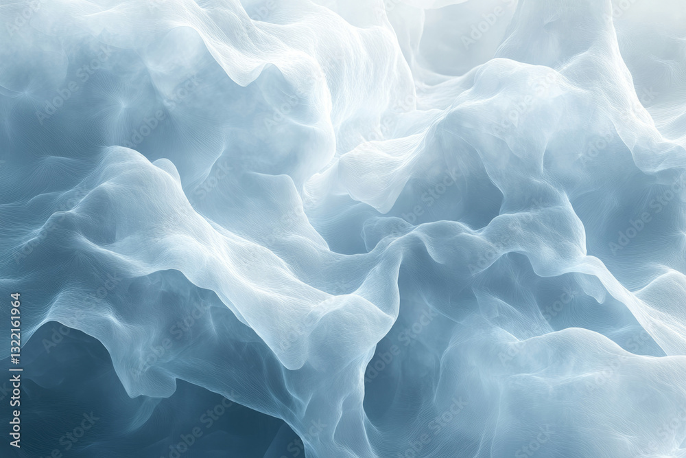 Poster abstract image of flowing, translucent fabric with light blue hues, creating a dreamy, ethereal effe