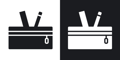 Pencil case icons in solid black and white collection