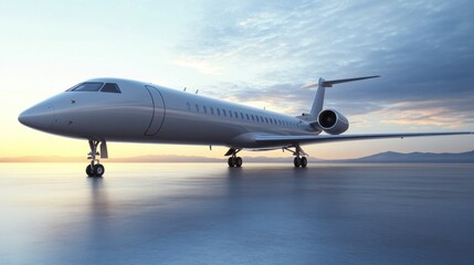 Fototapeta premium Luxury jet on a runway at sunrise