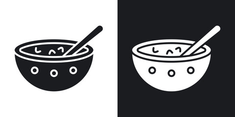 Japanese soup bowl icons in solid black and white collection