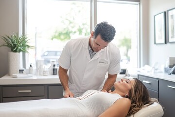 Fototapeta premium Spa treatment session with male therapist and female client relaxing