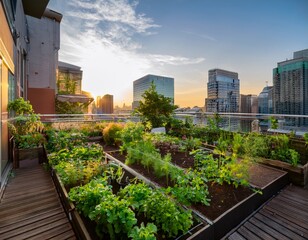 Fototapeta premium vibrant urban garden on a rooftop in the city