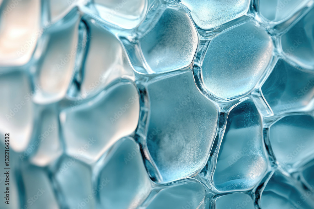 Poster Abstract close-up of a textured, translucent blue surface resembling cellular structures or a liquid substance.