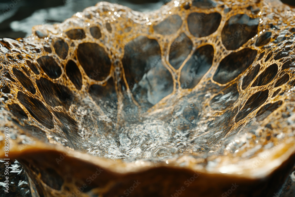 Aufkleber abstract image of swirling, golden liquid forming intricate patterns resembling a natural formation.