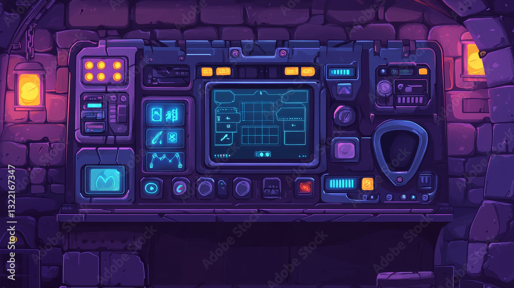 Poster live stream interface overlay frames for gamer broadcast. cyber hud screen, panels, buttons and icon