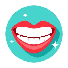 Obraz premium A smiling mouth with white teeth and a blue background