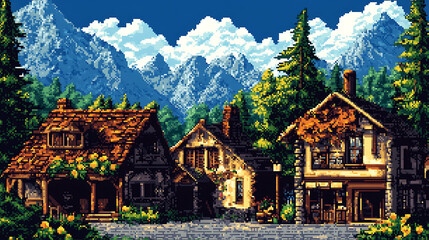 Fototapeta premium Retro 8-bit and 16-bit Pixel Art Background