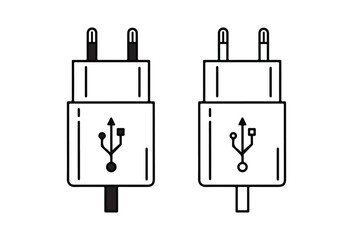 Usb Charger vectors, An isolated vector illustration featuring a USB wall charger and an electric power socket with an AC outlet. This design showcases a practical and modern charging solution.