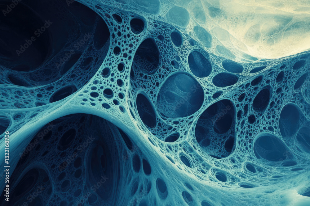 Poster abstract fractal artwork depicting a complex, interconnected network of organic-like structures rese