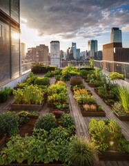 Fototapeta premium vibrant urban garden on a rooftop in the city