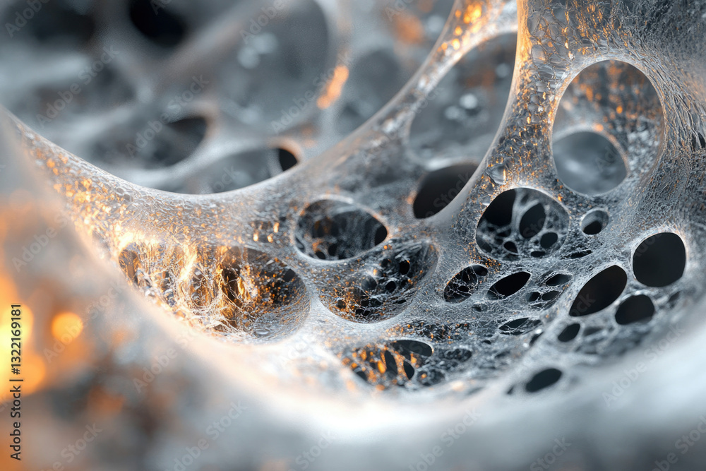 Poster Intricate network of interconnected strands forming a porous, web-like structure.