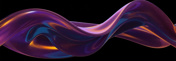 Onda curva viola iridescente olografica fluida astratta in sfondo scuro rendering 3d. Elemento di design sfumato per sfondi, wallpaper, poster e copertine.