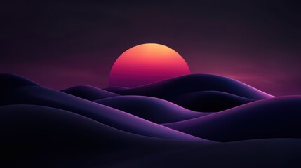 neon landscape art, neon hills roll in a surreal cyber summer sunset against an electric violet backdrop