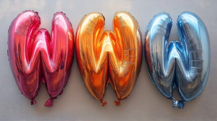 Three shiny letter w balloons representing the world wide web