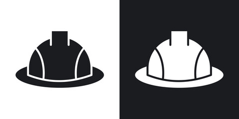 Construction safety helmet icons in solid black and white collection