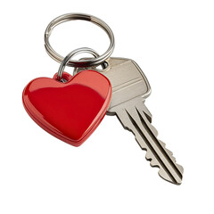 Metal Heart Key Keychain Isolated on White Background
