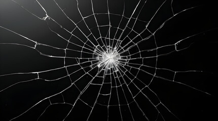 Realistic Shattered Glass Cracked Screen Radial Damage Black Background Photo
