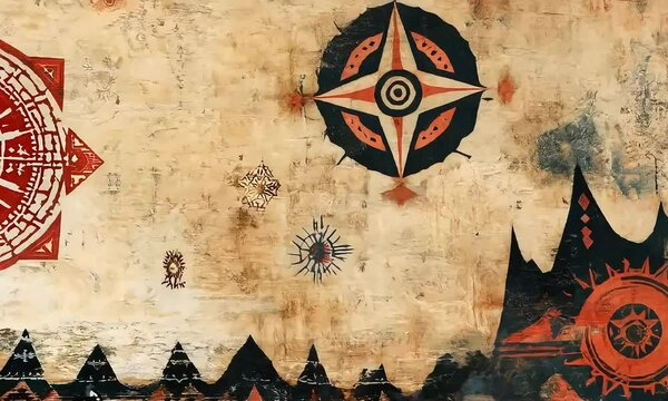 Animated polynesian pattern appearing on old parchment