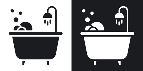 Bathtube icons in solid black and white collection