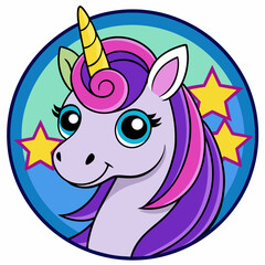 Fototapeta premium Whimsical unicorn with a colorful mane and golden horn against a starry background