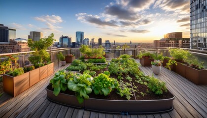 Fototapeta premium vibrant urban garden on a rooftop in the city