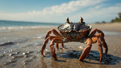 Fototapeta premium High-definition image of a crab, showcasing the fine textures and natural hues of its exoskeleton
