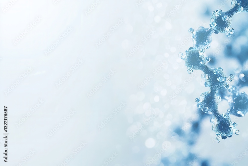 Poster abstract molecular structures in light blue and white with a clean background and sterile scientific