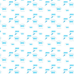 Background with White speech bubble with blue outline and stylized blue text lines symbolizing dialogue or digital communication.