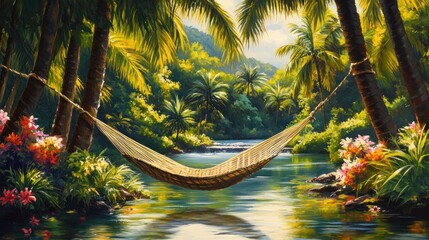 Tropical hammock by a serene river