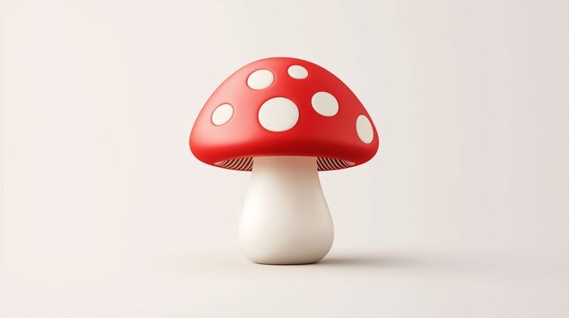 Bright red-and-white mushroom on a neutral white background showcasing natural beauty and simplistic elegance
