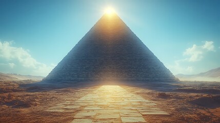 Artistic structure of a block pyramid standing out vividly against a glowing blue sky
