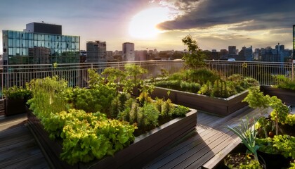 Fototapeta premium vibrant urban garden on a rooftop in the city