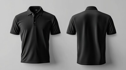 Men black polo shirt front and back view, Isolated blank front and back polo t-shirt for graphic design mock up.generative ai