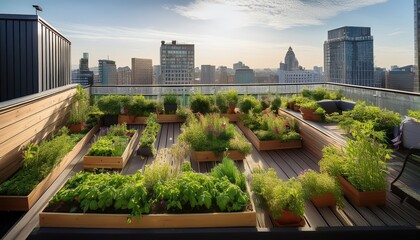 Fototapeta premium vibrant urban garden on a rooftop in the city