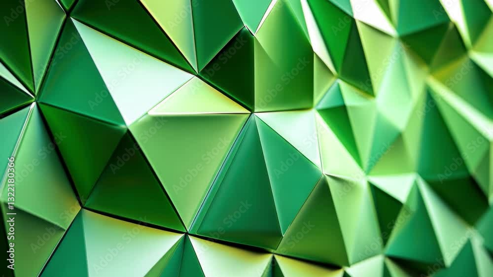 Poster Intricate surface of green extruded triangles showcasing a striking geometric design, Surface of green extruded triangles