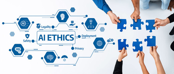 This image illustrates the multifaceted aspects of AI ethics, focusing on safety, legality,...