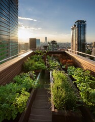 Fototapeta premium vibrant urban garden on a rooftop in the city