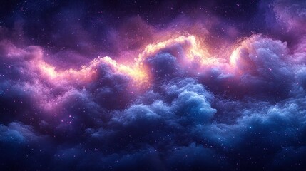 Obraz premium Ethereal nebula with purple and gold hues, cosmic dust sparkles beautifully