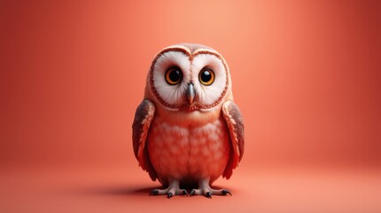 Obraz premium Cute Cartoon Owl With Big Eyes Against an Orange Background in a Quirky Art Style
