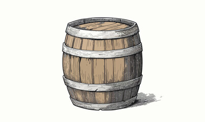 Obraz premium Vintage Wood Barrel Sketch in Minimalist Engraving Style Vector Illustration