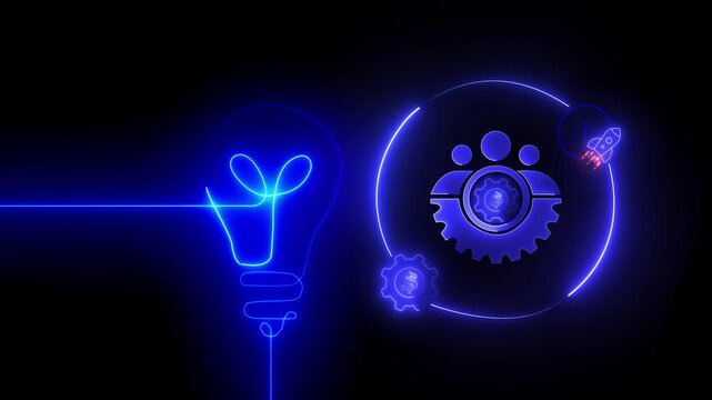 Business efficiency concept, Glowing neon line of efficiency icon isolated on black background.