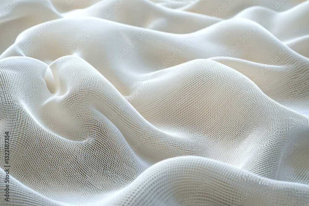 Poster soft, flowing white fabric with a delicate grid pattern creates elegant, undulating waves.