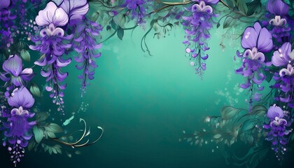 Abstract border frame of flowers painting with spring purple flowers wisteria background graphic resource