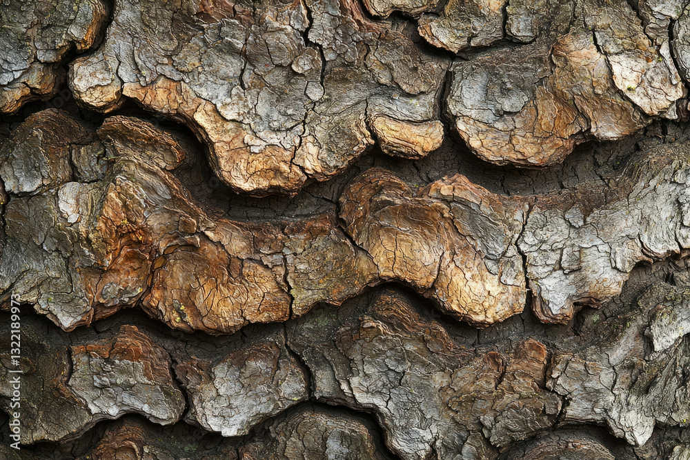 Aufkleber Close-up of textured tree bark, showing intricate patterns and color variations of brown and gray.