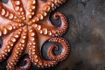 Obraz premium Large octopus with its tentacles spread out. The octopus is orange and has a lot of points