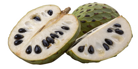 Cherimoya fruit isolated on a transparent background.	