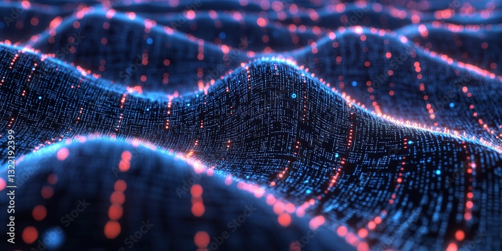 Wall mural dynamic digital landscape with flowing data streams and vibrant colors at human scale
