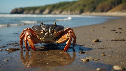 Fototapeta premium High-resolution photo of a crab, capturing its intricate shell details and natural hues