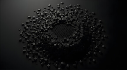 Dark Abstract Vortex of Black Cubes 3D Render