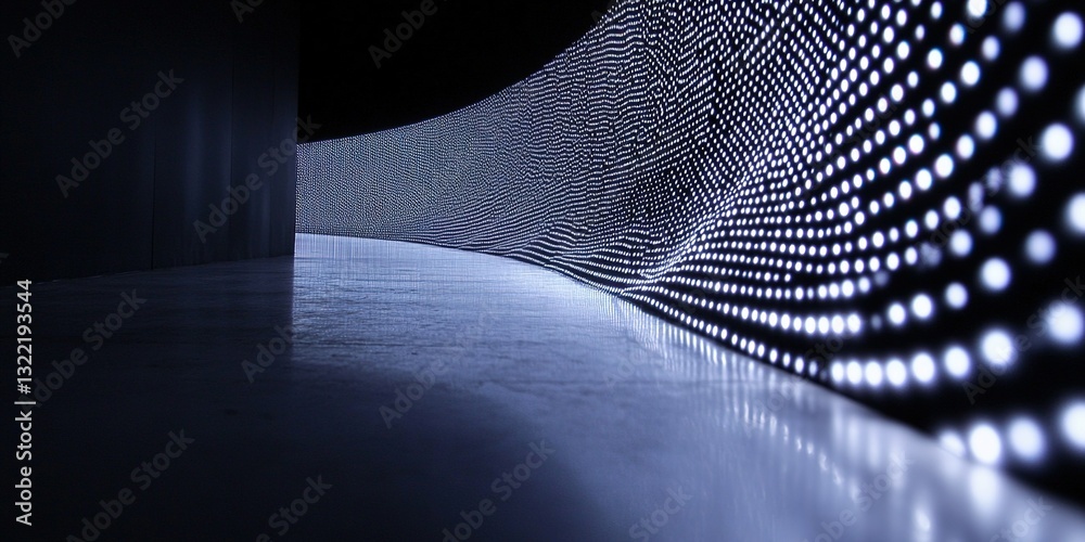 Poster dynamic light installation creates mesmerizing patterns in modern gallery space